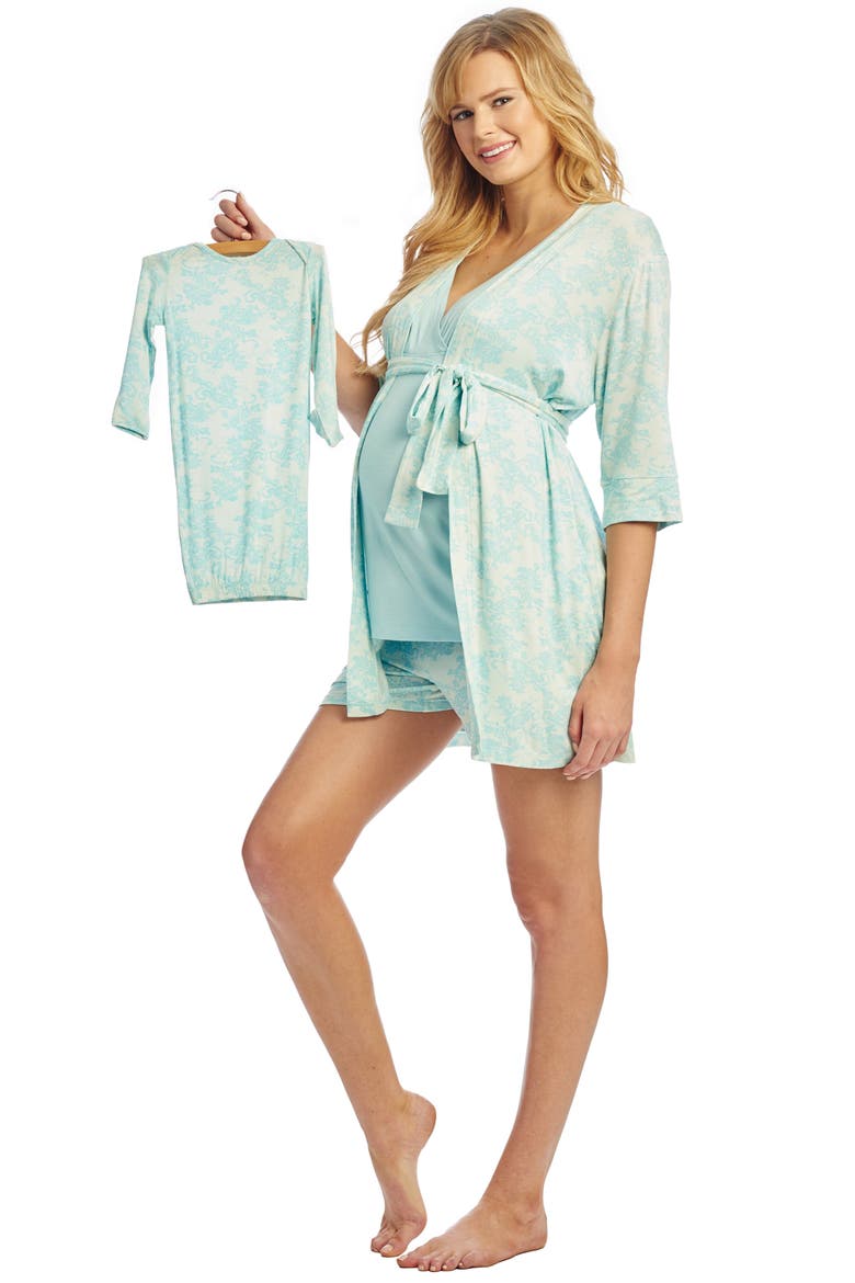 Adalia 5-Piece Maternity/Nursing Pajama Set, Alternate, color, BLUE CHANTILLY