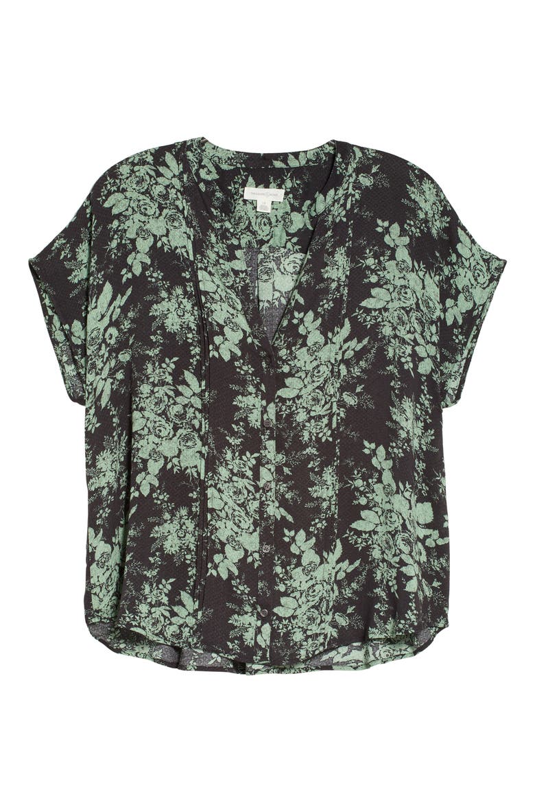 Print V-Neck Top, Alternate, color, BROWN- GREEN ROSE BROCADE