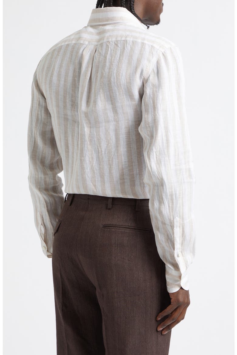 Regular Fit Stripe Linen Button-Down Shirt, Alternate, color, TAN STRIPE