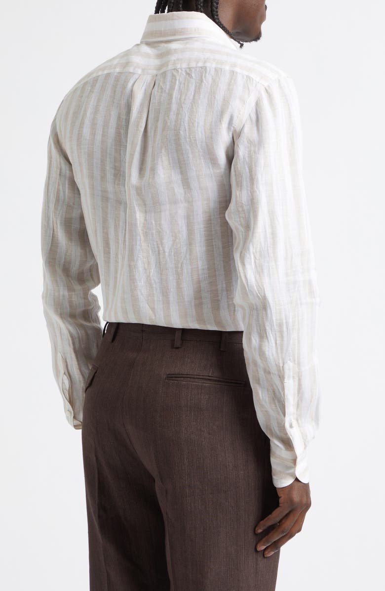 J. Mueser Regular Fit Stripe Linen Button-Down Shirt, Alternate, color, Tan Stripe