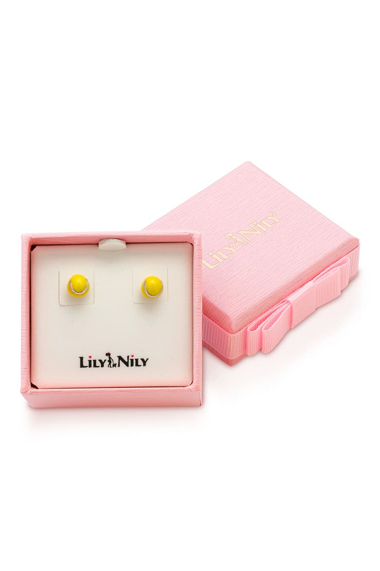 Kids' 3D Tennis Ball Stud Earrings, Alternate, color, SILVER