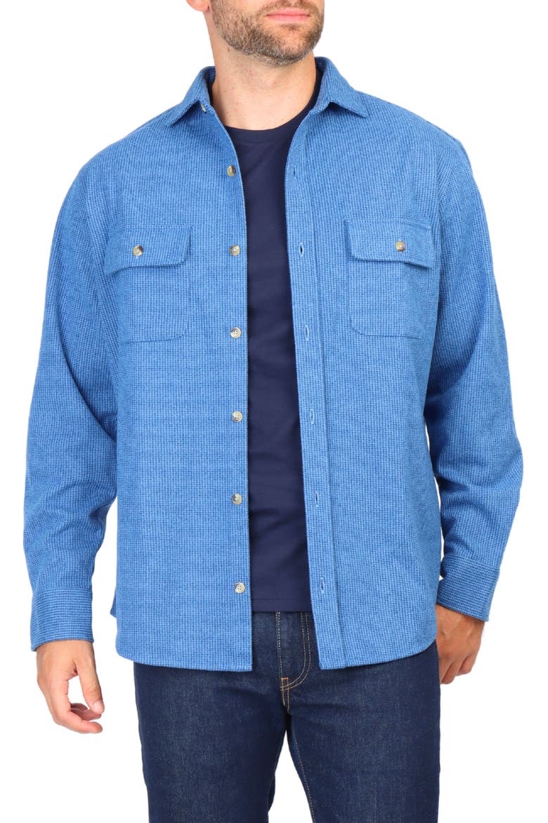 Micro Houndstooth Overshirt with Faux Suede Trim, Alternate, color, BLUE