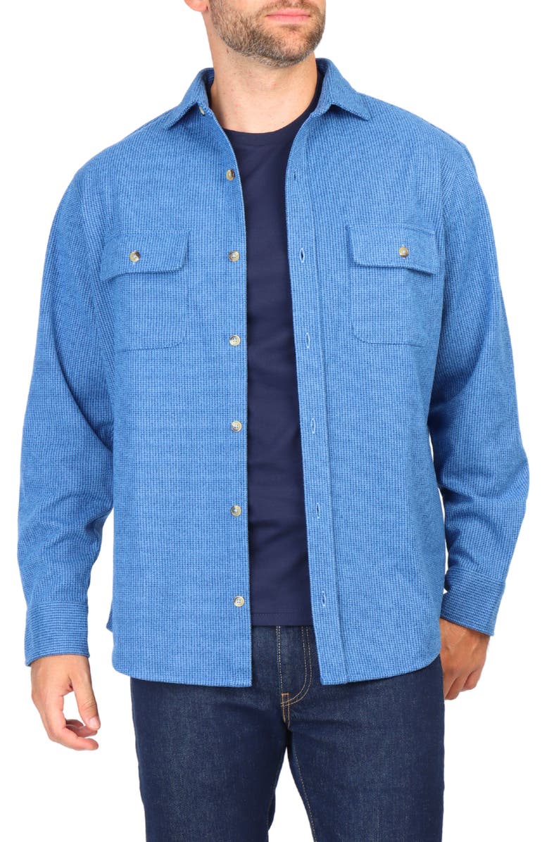 TailorByrd Micro Houndstooth Overshirt with Faux Suede Trim, Alternate, color, Blue