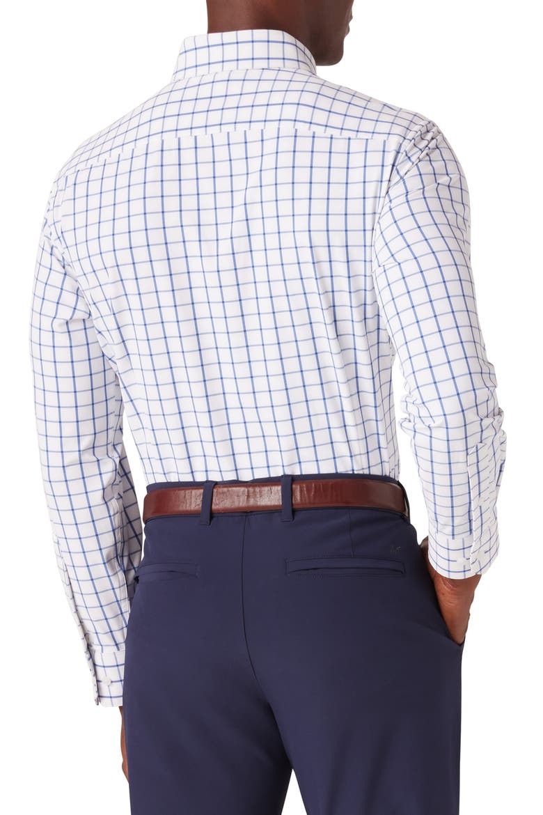 Leeward Trim Fit Windowpane Performance Button-Up Shirt, Alternate, color, WHITE NAVY WINDOWPANE