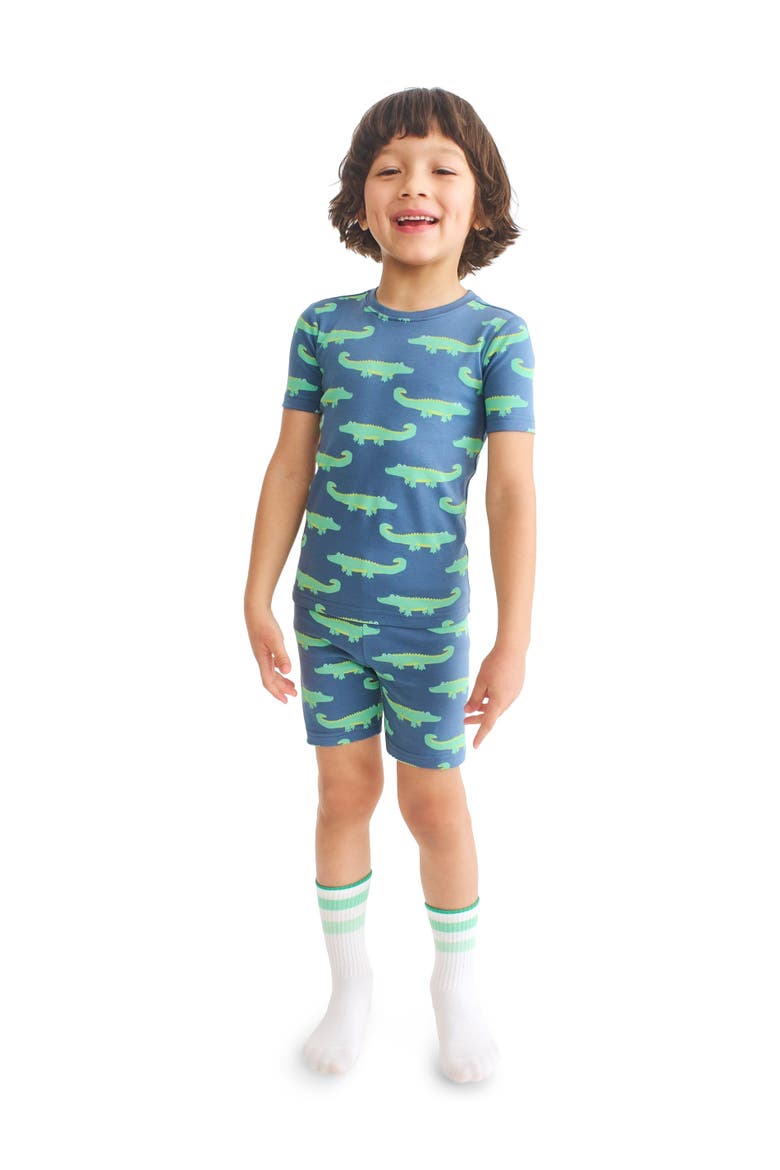 Kids Organic Pj Short In Seasonal Prints, Alternate, color, Moonlight Alligators