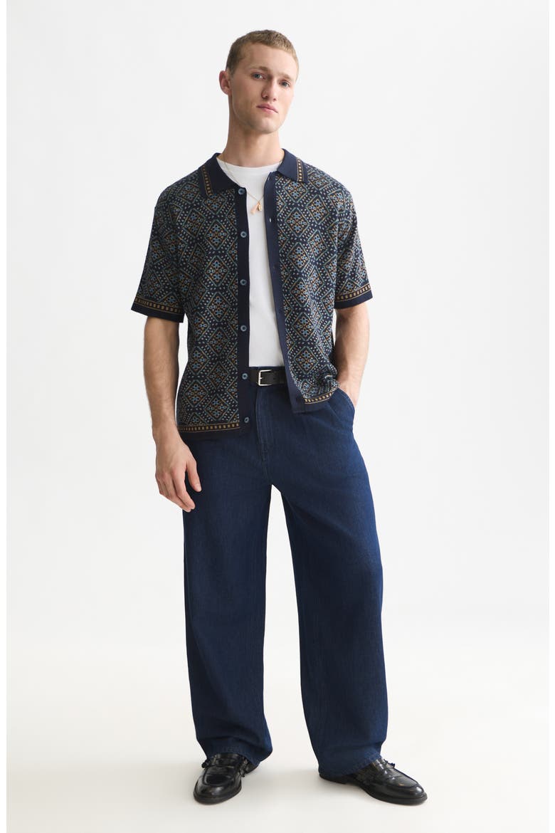 Jacquard Short Sleeve Button-Up Shirt, Alternate, color, SOFT GEO SKY CAPTAIN