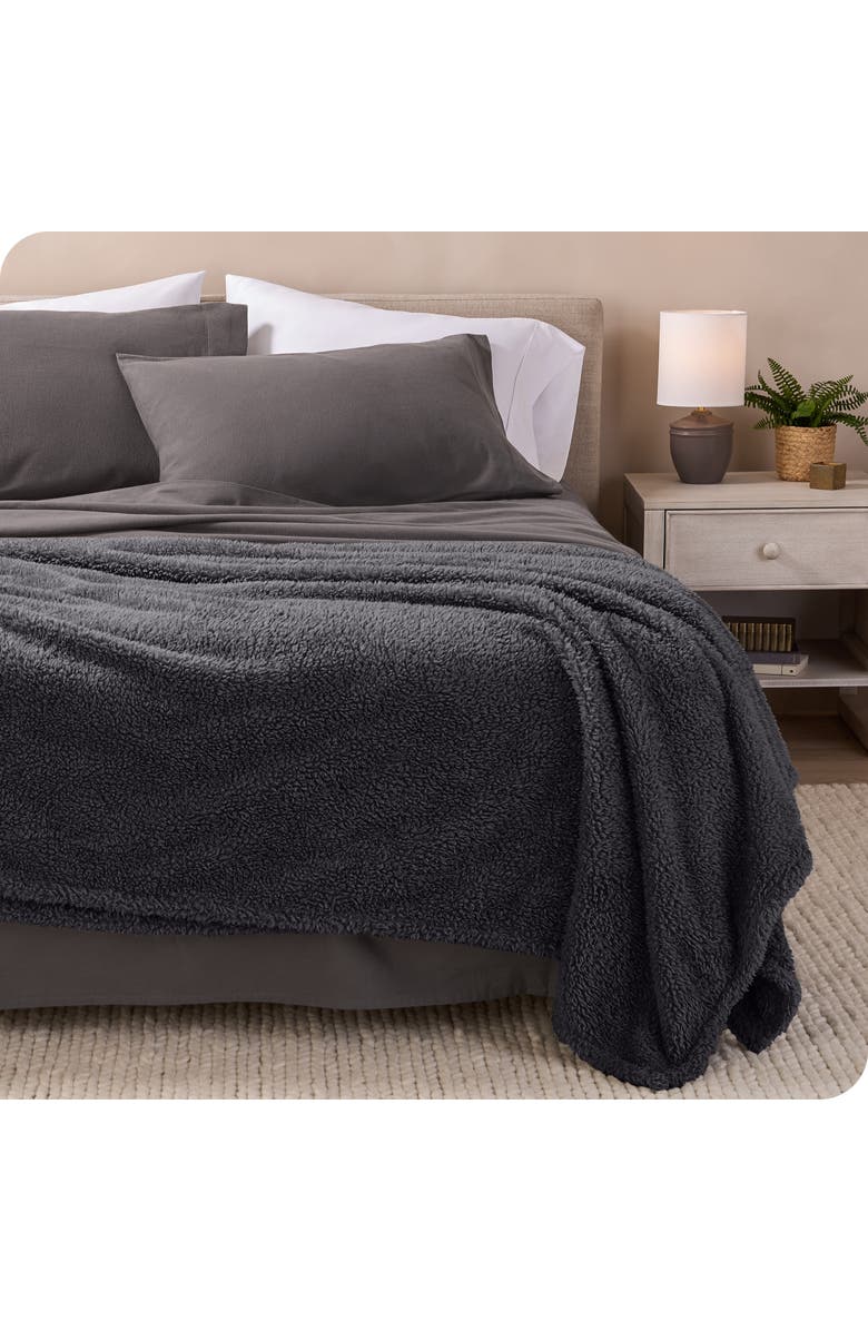 Bare Home Solid Faux Shearling Blanket, Alternate, color, Forged Iron Grey