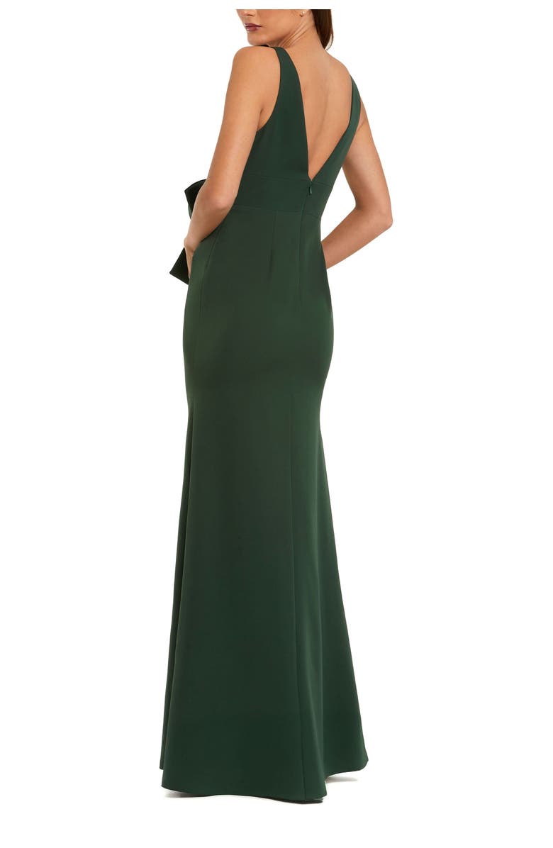 Mac Duggal Crepe Sleeveless V Neck Column Dress With Bow, Alternate, color, Emerald