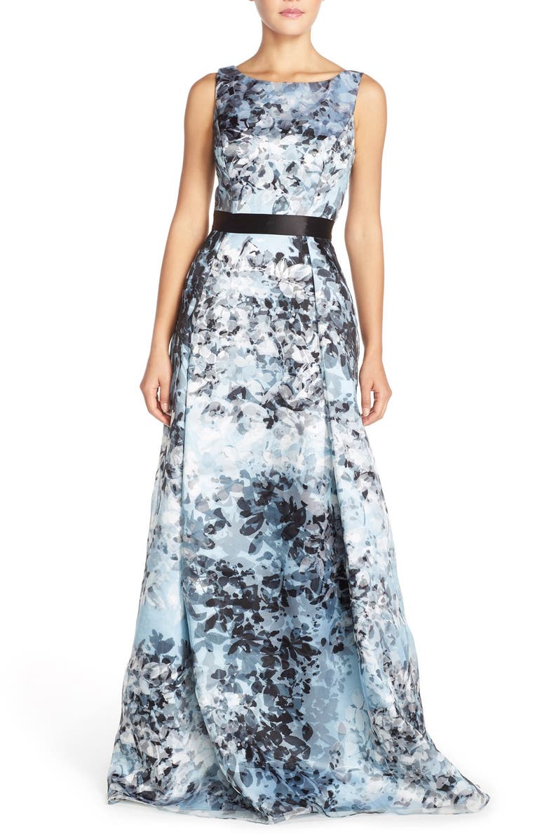 Aidan Mattox Print Organza Fit & Flare Gown, Main, color, 