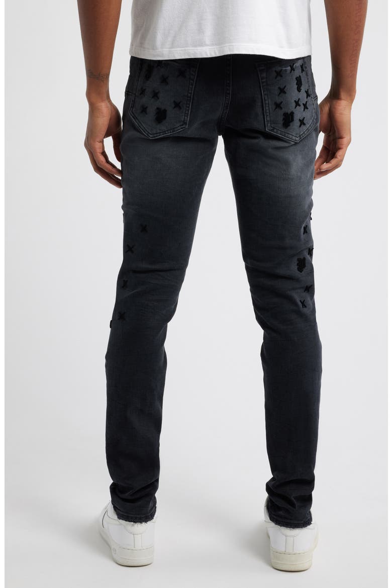 Tuffetage Monogram 3D Distressed Skinny Jeans, Alternate, color, BLACK
