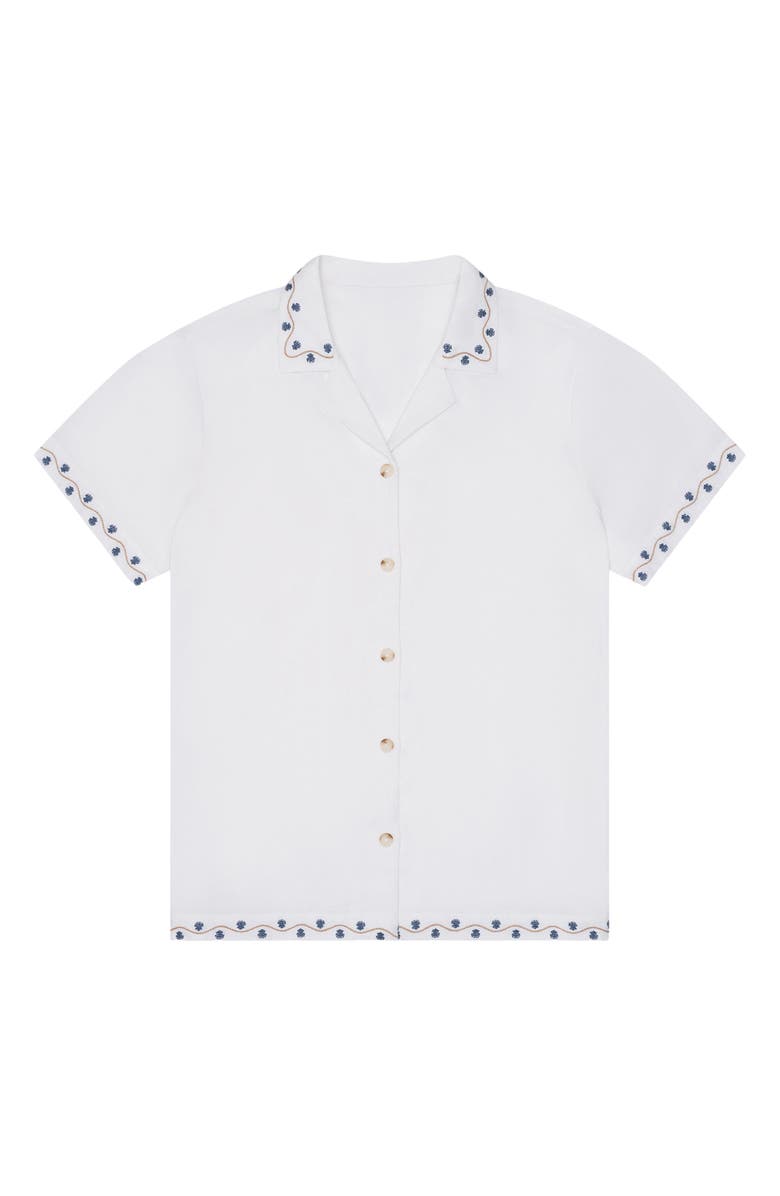 MAVRANS Beach House Embroidered Short Sleeve Linen Blend Button-Up Shirt, Main, color, White