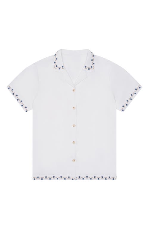 Mavrans Beach House Embroidered Short Sleeve Linen Blend Button-up Shirt In White