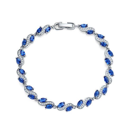Hollywood Sensation Tennis Bracelet With Marquise Sapphire Cubic Zirconia In Blue