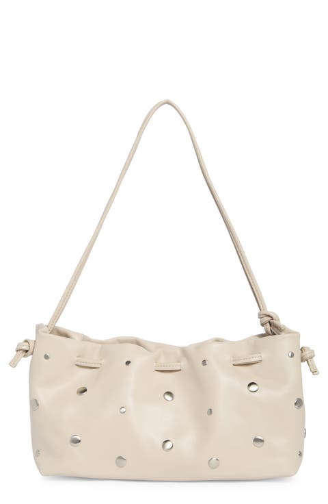 Studded Drawstring Faux Leather Shoulder Bag