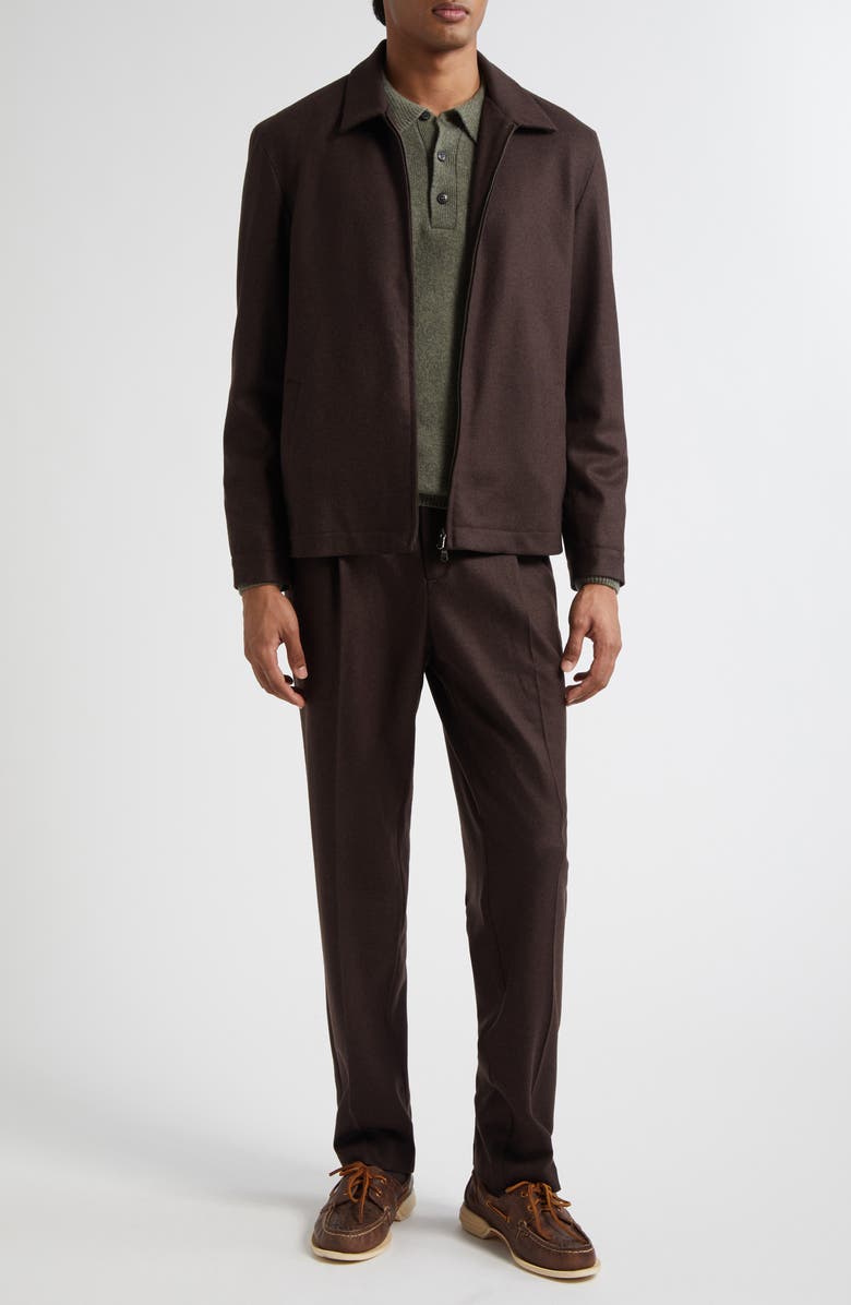 Sunspel Pleated Boiled Wool Trousers, Alternate, color, Truffle