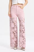 Bayeas Crystal Embellished Lace Wide Leg Jeans