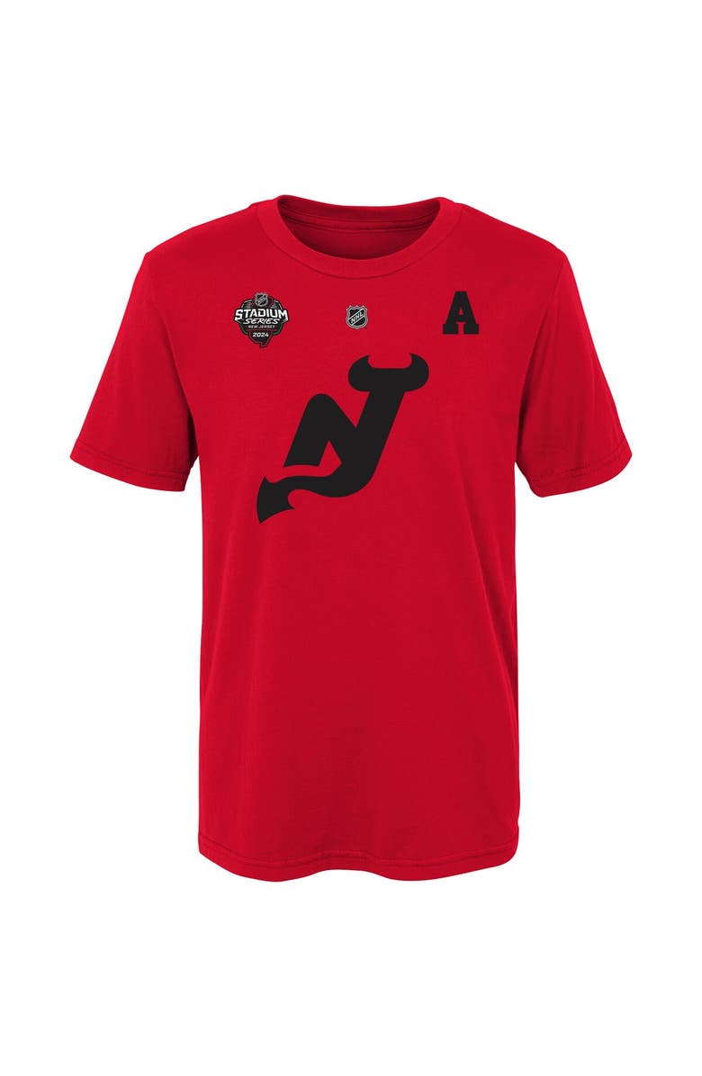 Outerstuff Youth Jack Hughes Red New Jersey Devils 2024 NHL Stadium Series Name & Number T-Shirt, Alternate, color, 