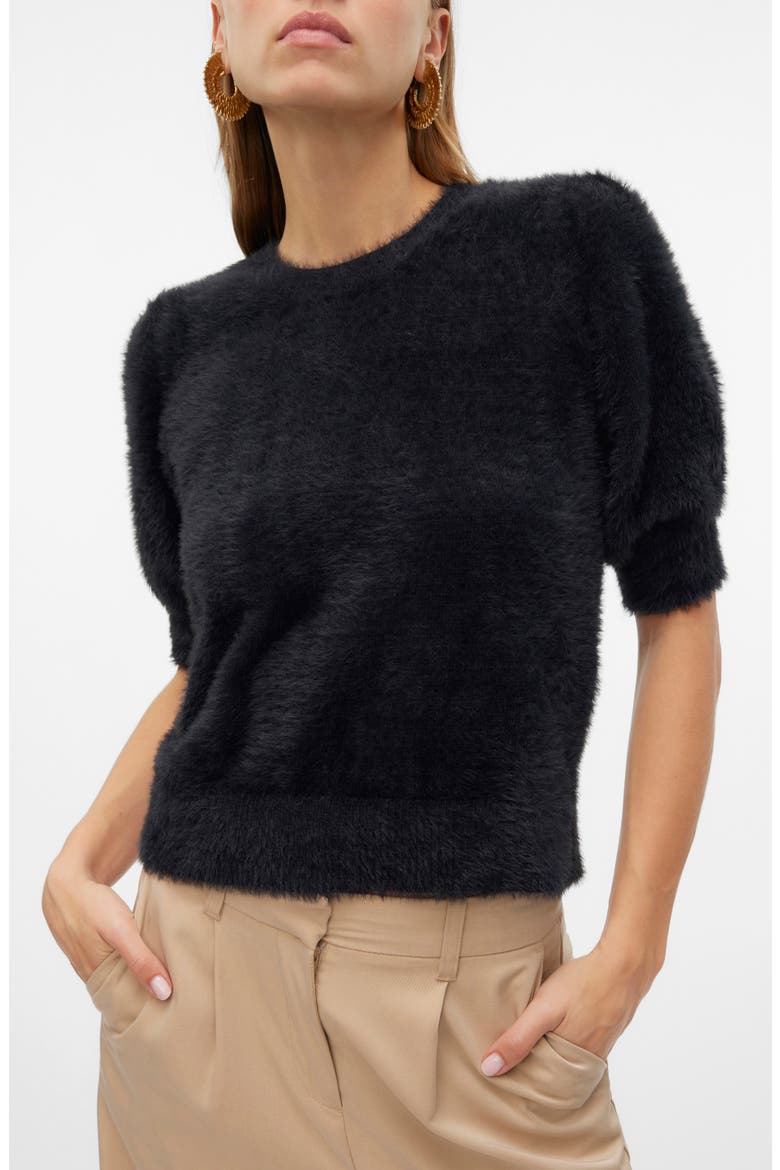 Alina Fuzzy Elbow Sleeve Sweater, Alternate, color, BLACK