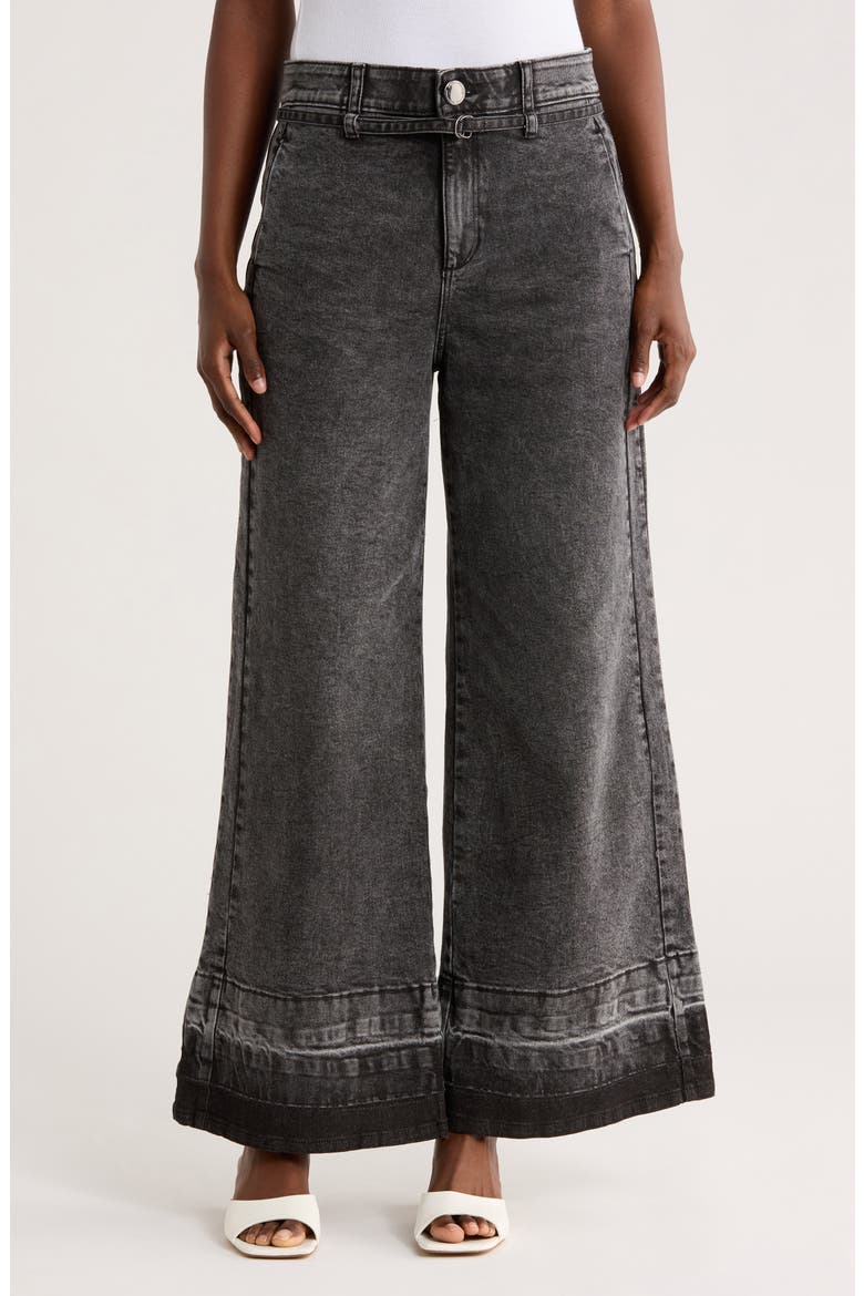 Tie Waist Wide Leg Jeans, Main, color, WASHED BLACK