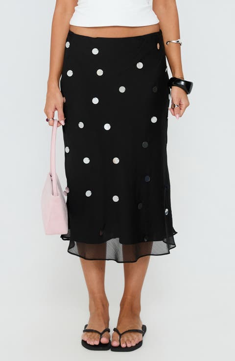 Kessiah Sequin Low Rise Midi Skirt
