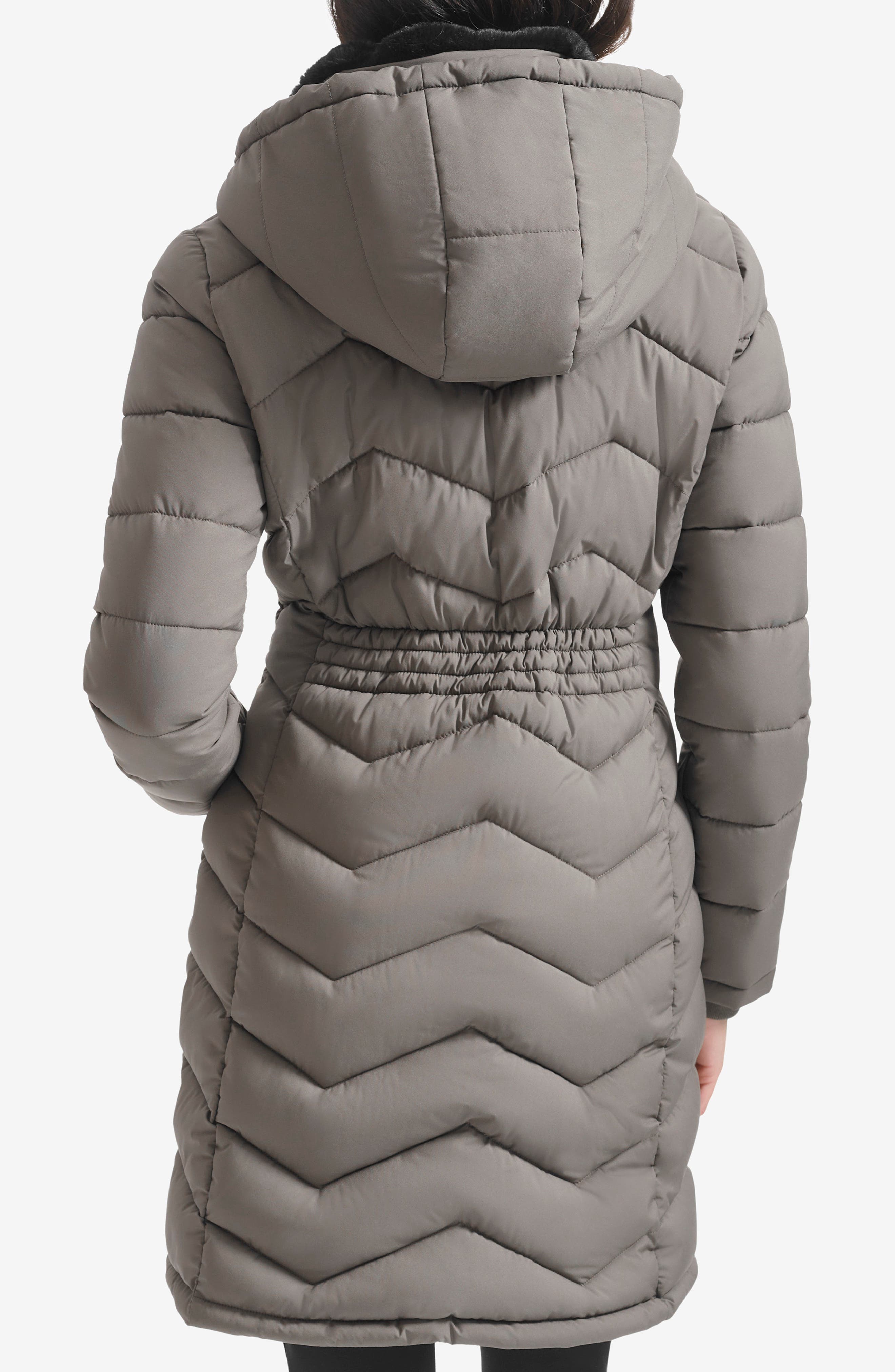 Matte Stretch Hooded Chevron Quilted Jacket - image 2