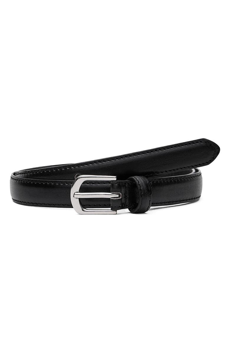 MANGO Leather Skinny Belt, Main, color,