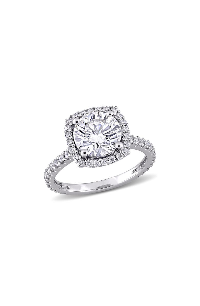 DELMAR 10K White Gold Moissanite Halo Engagement Ring, Main, color, 