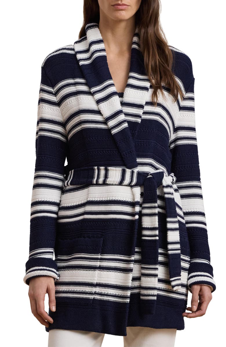 Lauren Ralph Lauren Stripe Belted Long Cardigan, Alternate, color, 