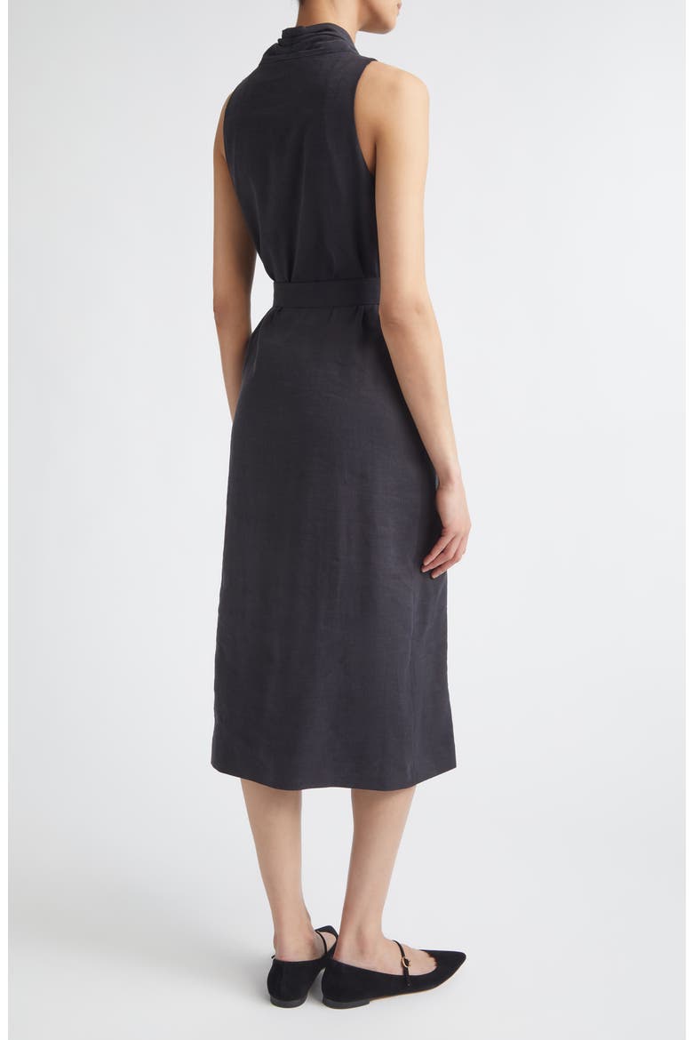Navetta Linen and Silk Midi Dress, Alternate, color, BLACK