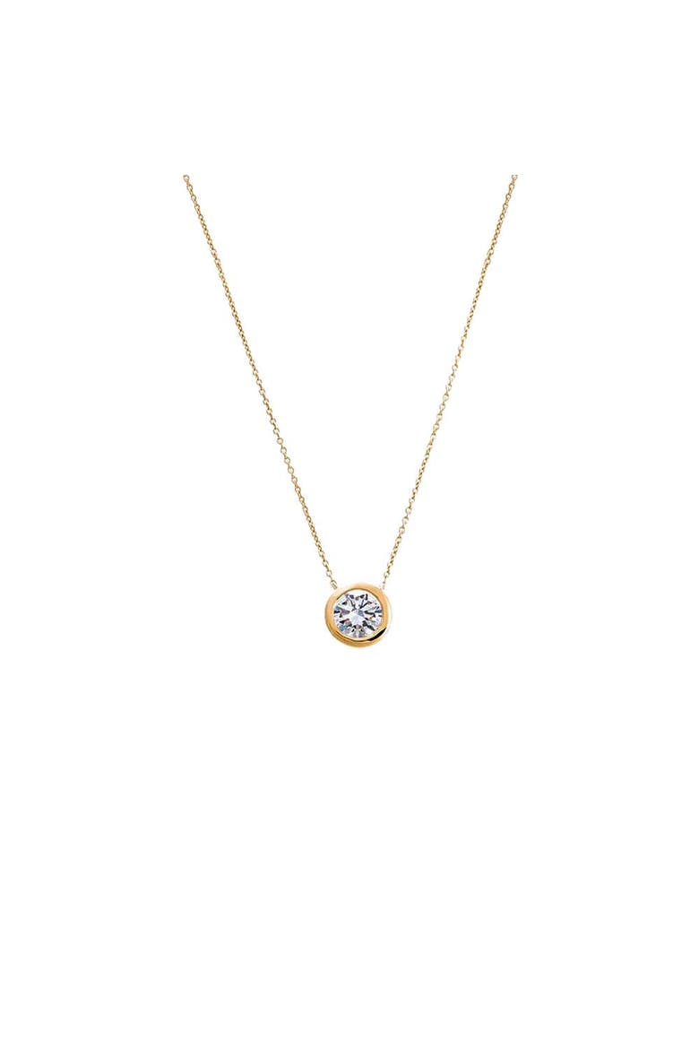Lab Grown Diamond Solitaire Bezel Necklace 14K, Main, color, 14K Gold - 2 Carat