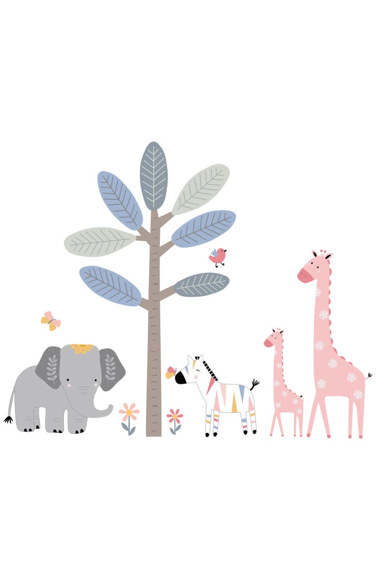 Lambs & Ivy Jazzy Jungle Elephant/Zebra/Giraffe/Tree Wall Decals/Stickers, Main, color, Multicolor