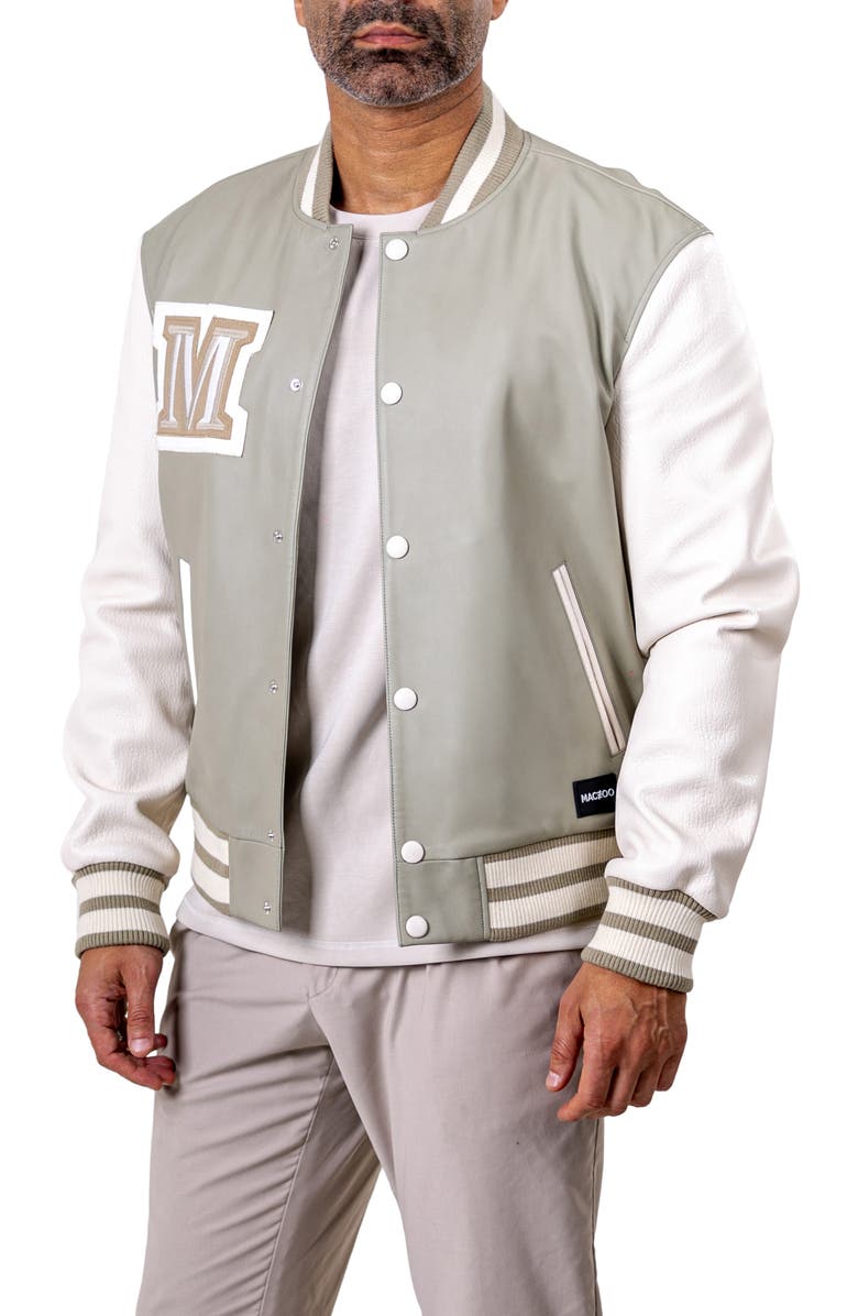 Maceoo Ascension Lambskin Leather Varsity Jacket, Alternate, color, Green