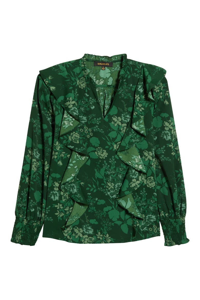 Woodland Floral Print Ruffle Top, Alternate, color, EMERALD-MULTI