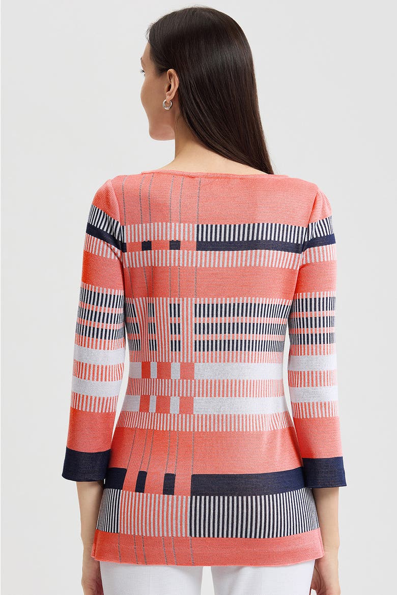 Classic Jacquard Colorblock Soft Knit Tunic, Alternate, color, Sunkist Coral/White/Indigo