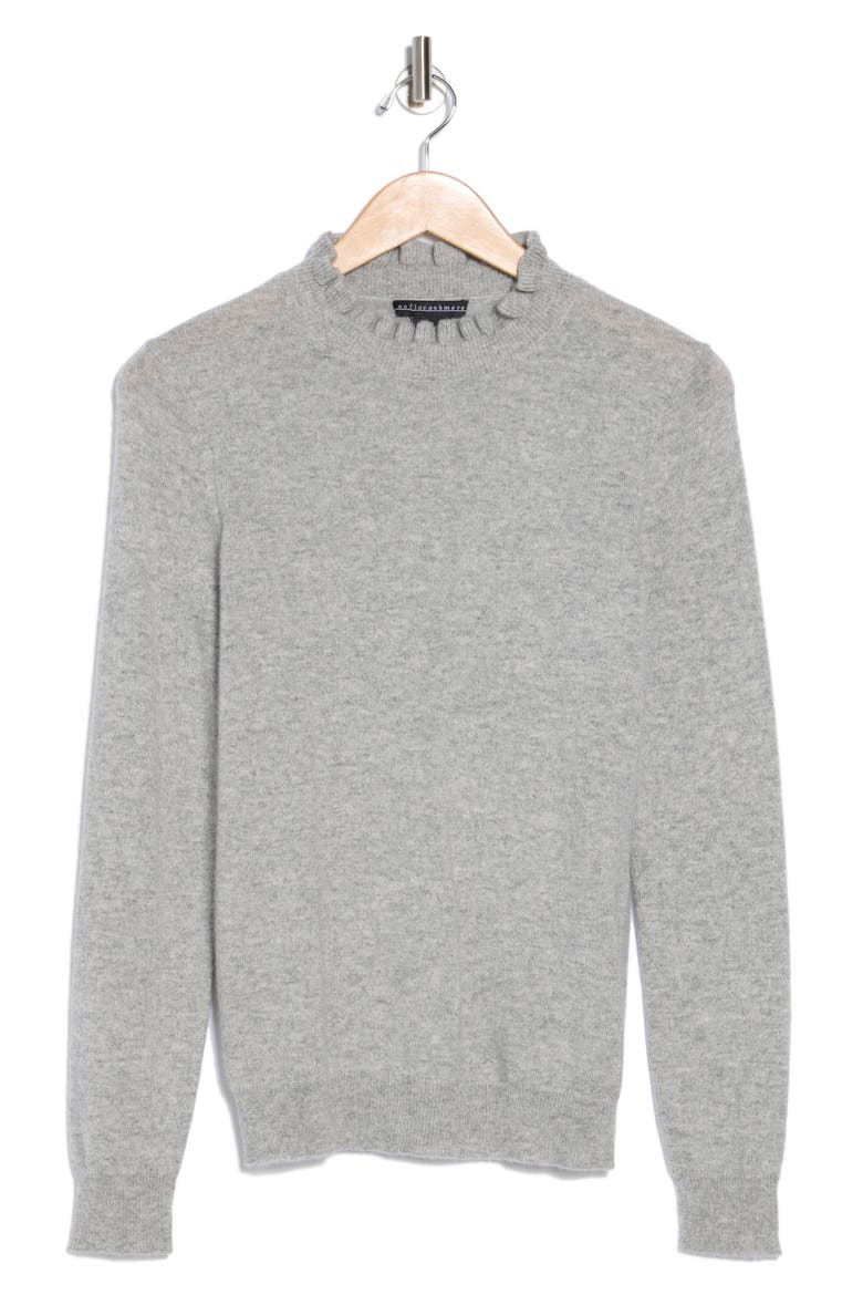 Ruffle Mock Neck Cashmere Sweater, Alternate, color, MEDIUM GREY
