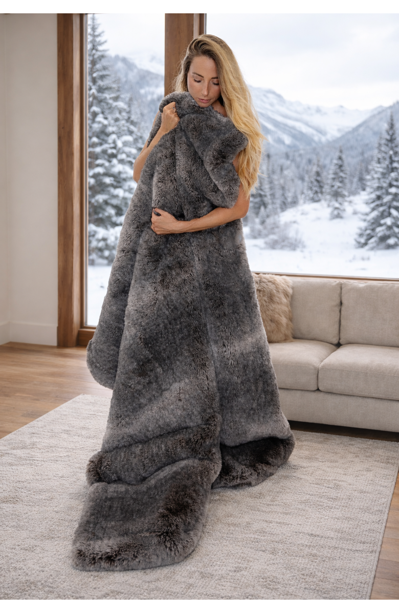 Sea To Me Blankets Alpine Faux Fur Throw Blanket, Main, color, Grey Multi