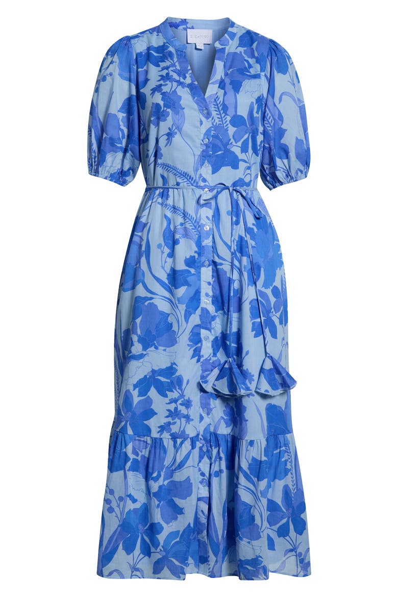 Veran Floral Button-Up Tiered Cotton Shirtdress, Alternate, color, LIGHT BLUE MULTI