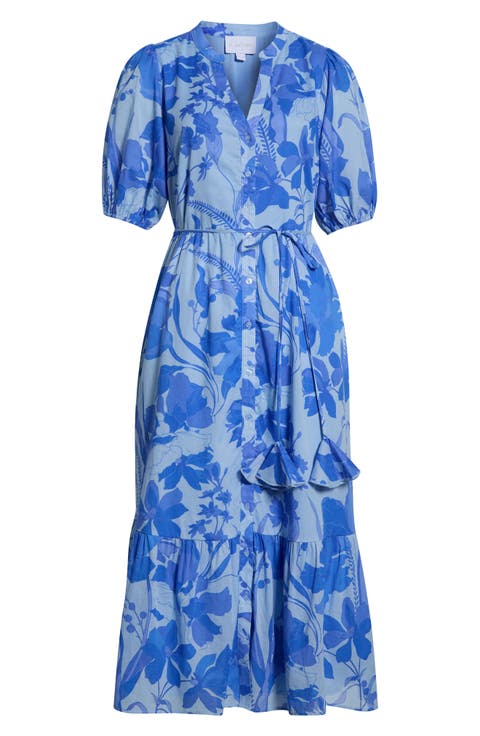 Veran Floral Button-Up Tiered Cotton Shirtdress
