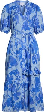 SUGARLIPS Veran Floral Button-Up Tiered Cotton Shirtdress