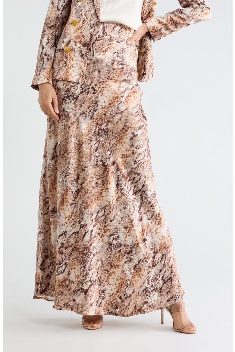 Ryker Silk Bias Skirt, Main, color, TAN MULTI WESTERN SNAKE