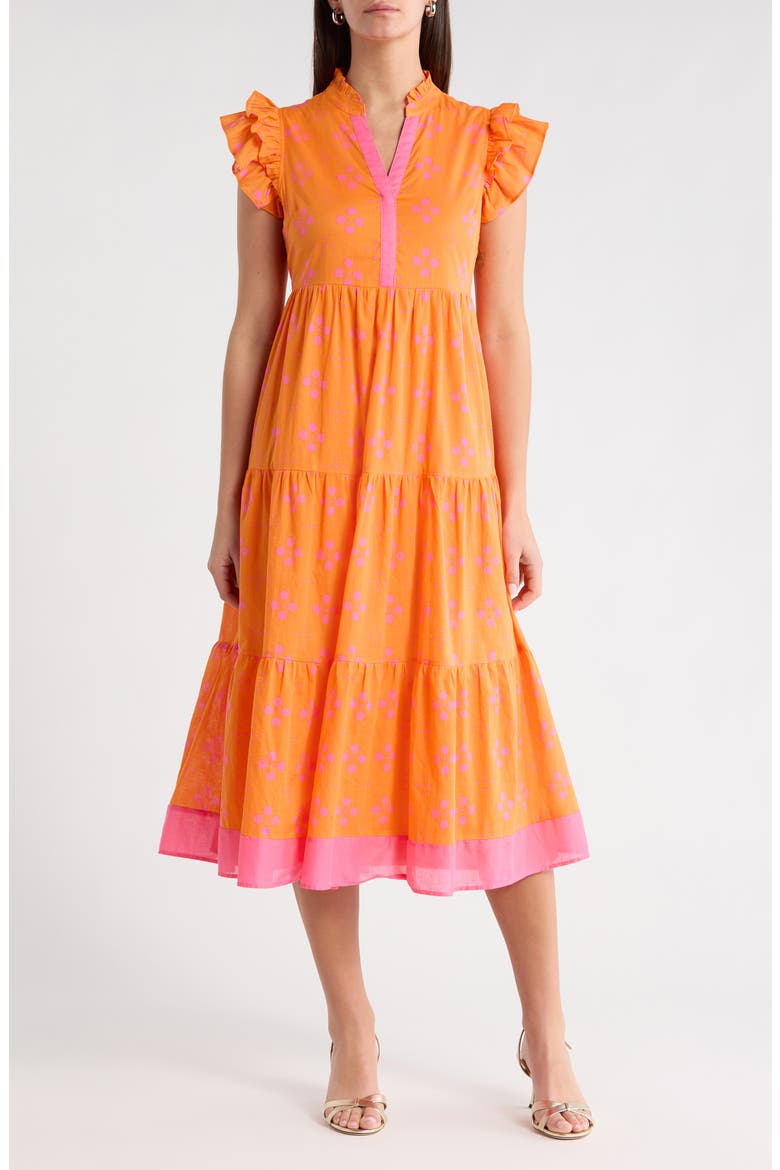 Donna Dot Mirna Tiered Midi Dress, Main, color, ORANGE-PINK