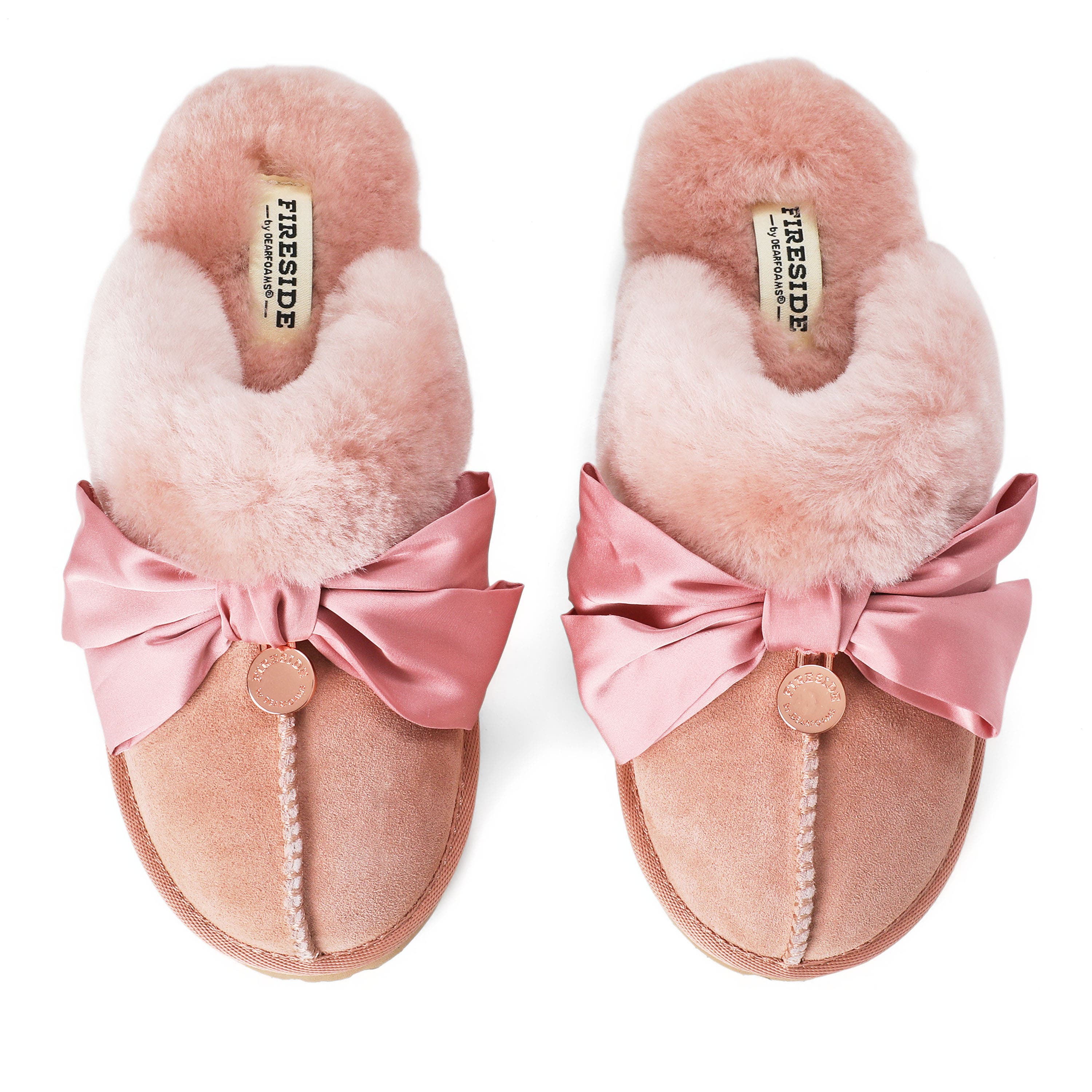 Fireside Sydney Dream Bow Scuff Slippers, Alternate, color, Dusty Pink