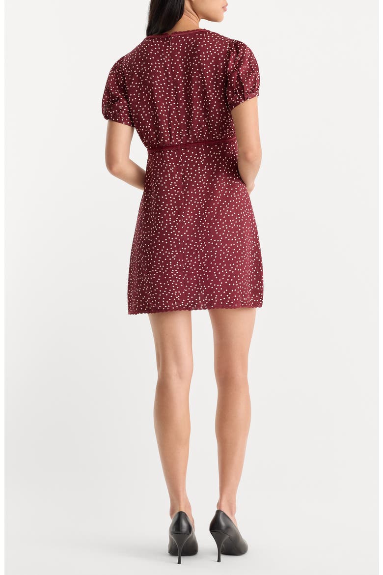 Lace Trim V-Neck Minidress, Alternate, color, BERRY NOIR PRINT