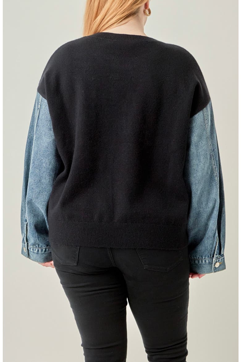 Denim Combo Sleeve Sweater, Alternate, color, BLACK / DENIM