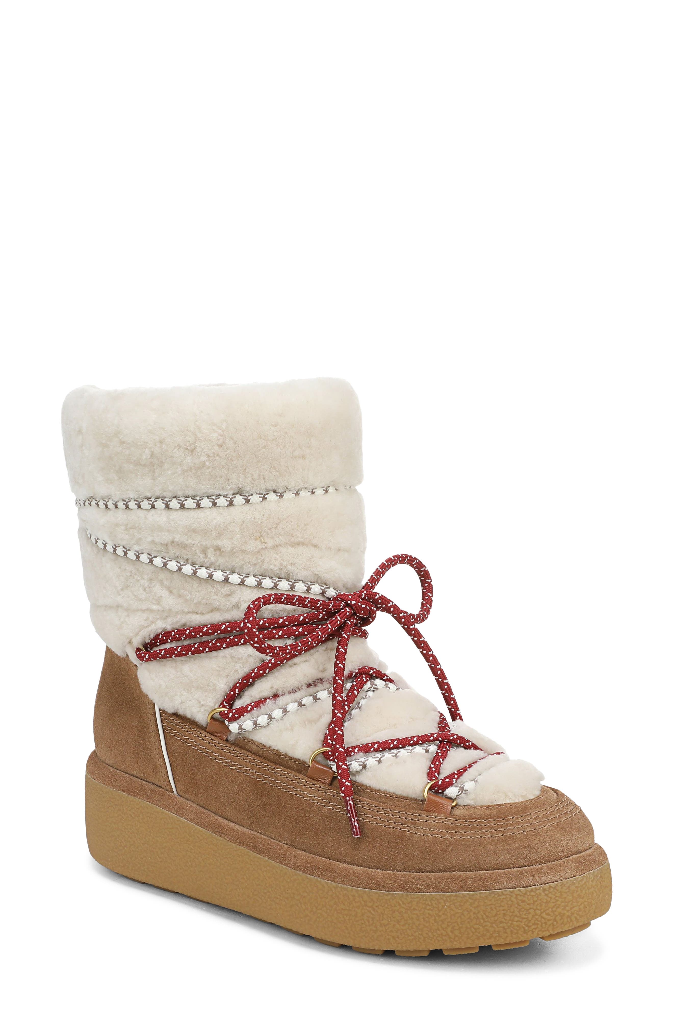 Kirsta Genuine Shearling Platform Boot, Main, color, WHITE/ CHESTNUT SUEDE