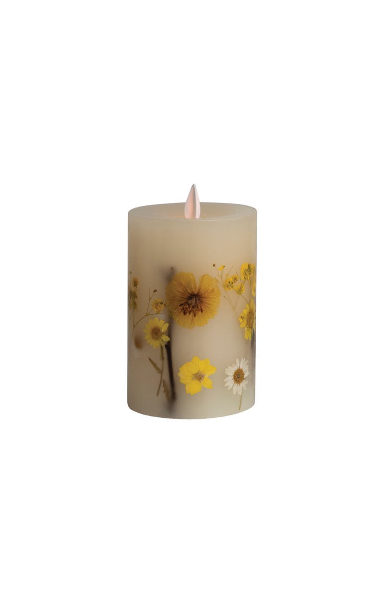 Storied Home Pillar LED Candle with Daisy Inlay and Timer, Main, color,