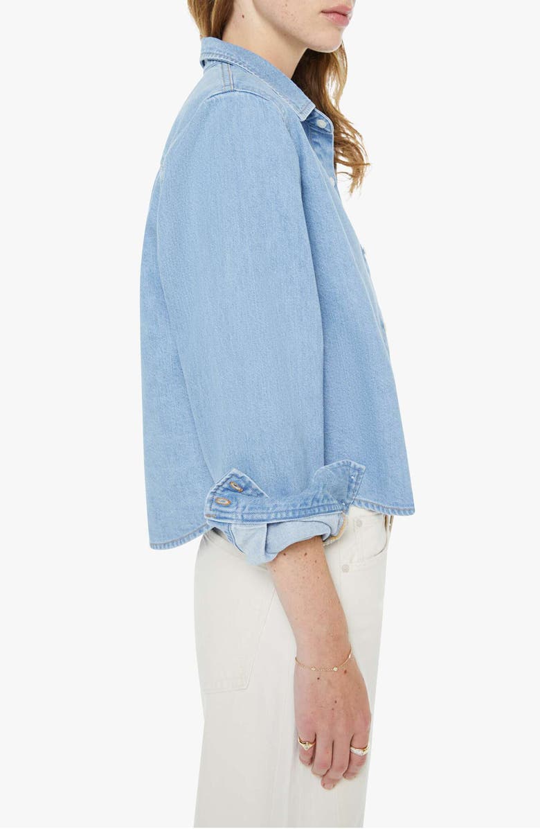 MOTHER The Honor Roll Logo Embroidered Denim Crop Button-Up Shirt, Alternate, color, Grand Slam