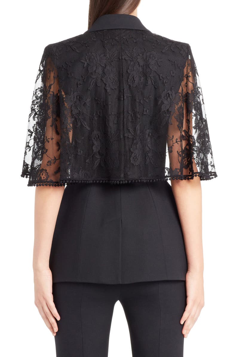 McQueen Alexander McQueen Lace Cape Wool & Silk Blend Blazer, Alternate, color,