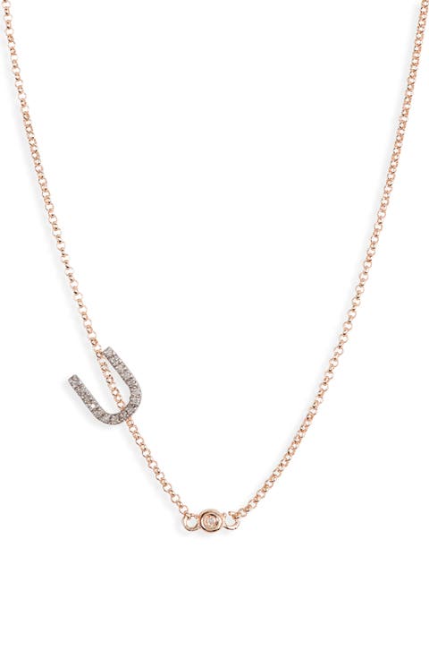 Bezel Diamond Initial Chain Necklace - 0.2ct.