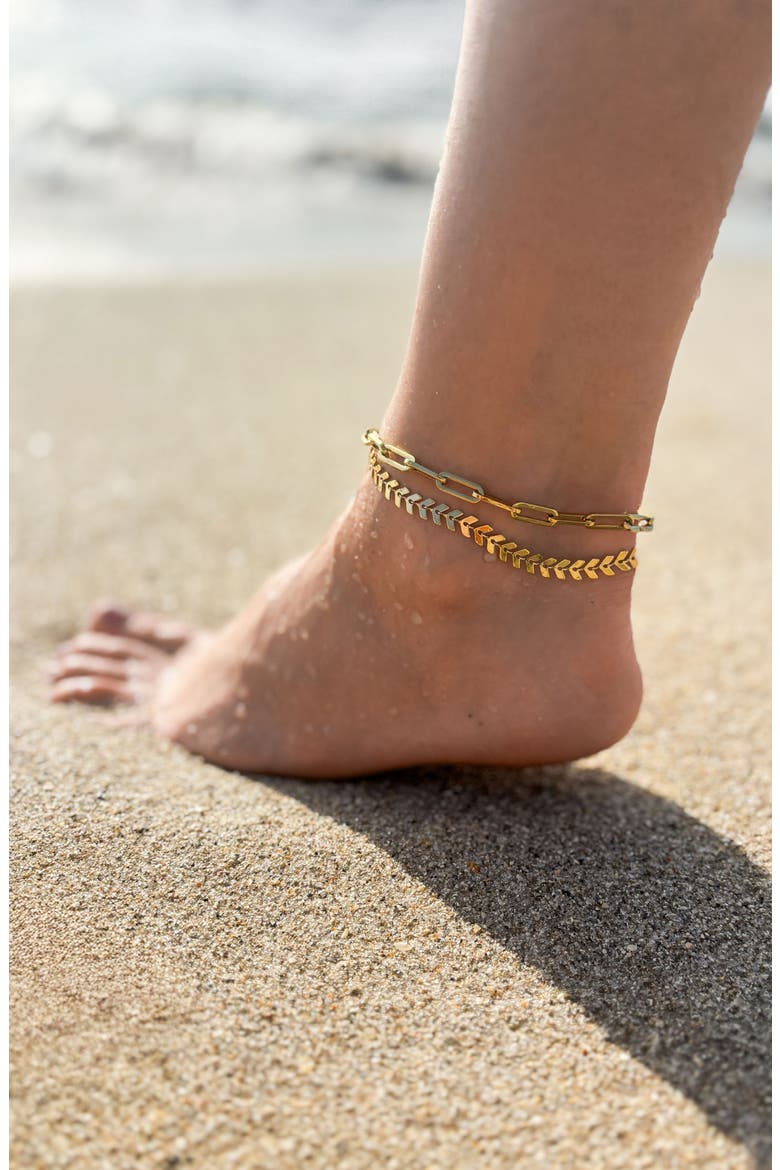 Paper Clip Chain Anklet, Alternate, color, GOLD